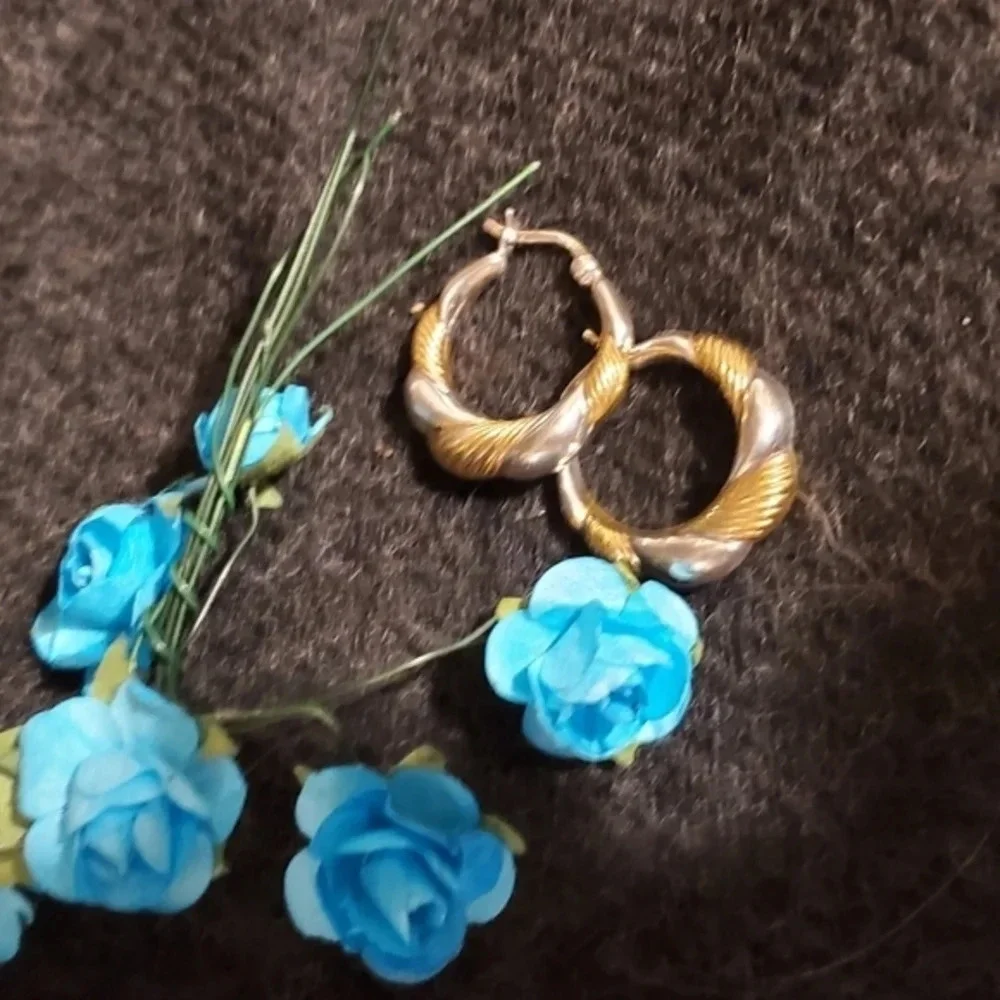 Vintage sterling and brass hoop earrings‎